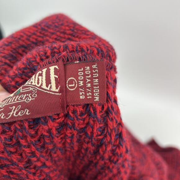 NWT VTG American Eagle Chunky Sweater L Red Wool Shawl Americana Cabin 80s USA - Picture 9 of 10
